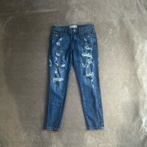 Garage Distressed Skinny Jeans size 03 Medium Wash Raw Hem
